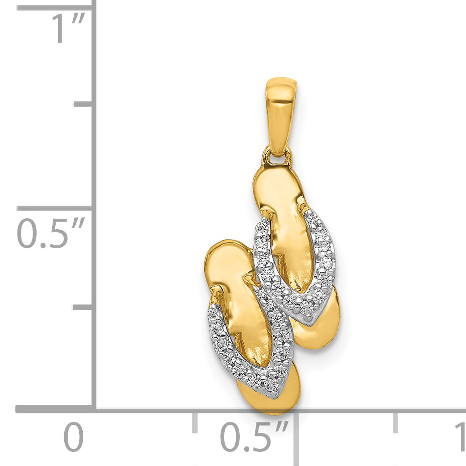 14k and Rhodium Diamond Flip Flops Charm