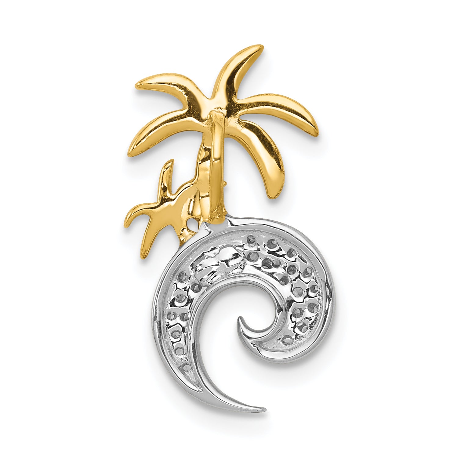 14k Two-tone Diamond Double Palm Tree and Wave Chain Slide