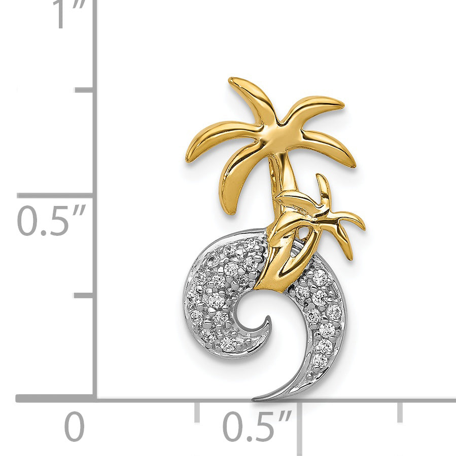 14k Two-tone Diamond Double Palm Tree and Wave Chain Slide