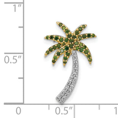 14k White Gold White and Green Diamond Palm Tree Chain Slide