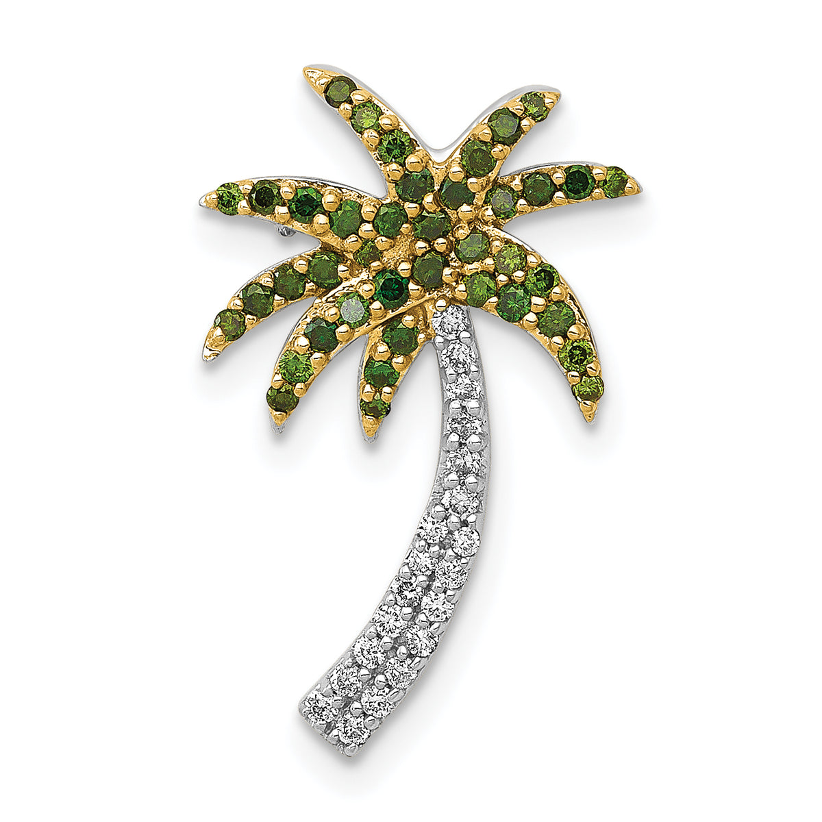 14k White Gold White and Green Diamond Palm Tree Chain Slide