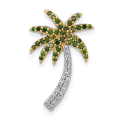 14k White Gold White and Green Diamond Palm Tree Chain Slide