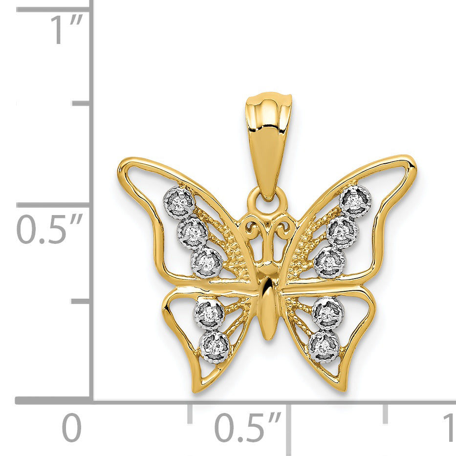 14k and Rhodium Diamond Butterfly Pendant