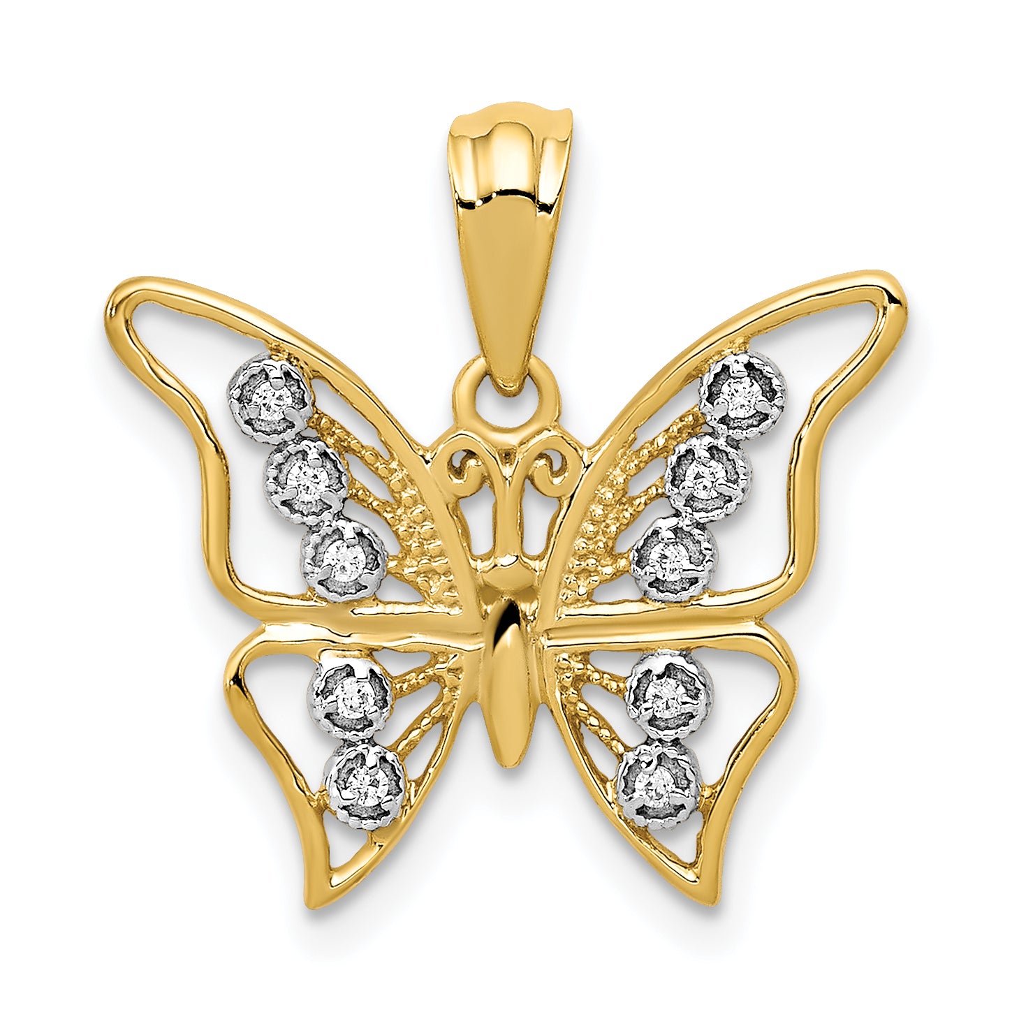 14k and Rhodium Diamond Butterfly Pendant