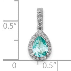 14k White Gold Lab Grown Diamond and Cr Paraiba Pear Pendant