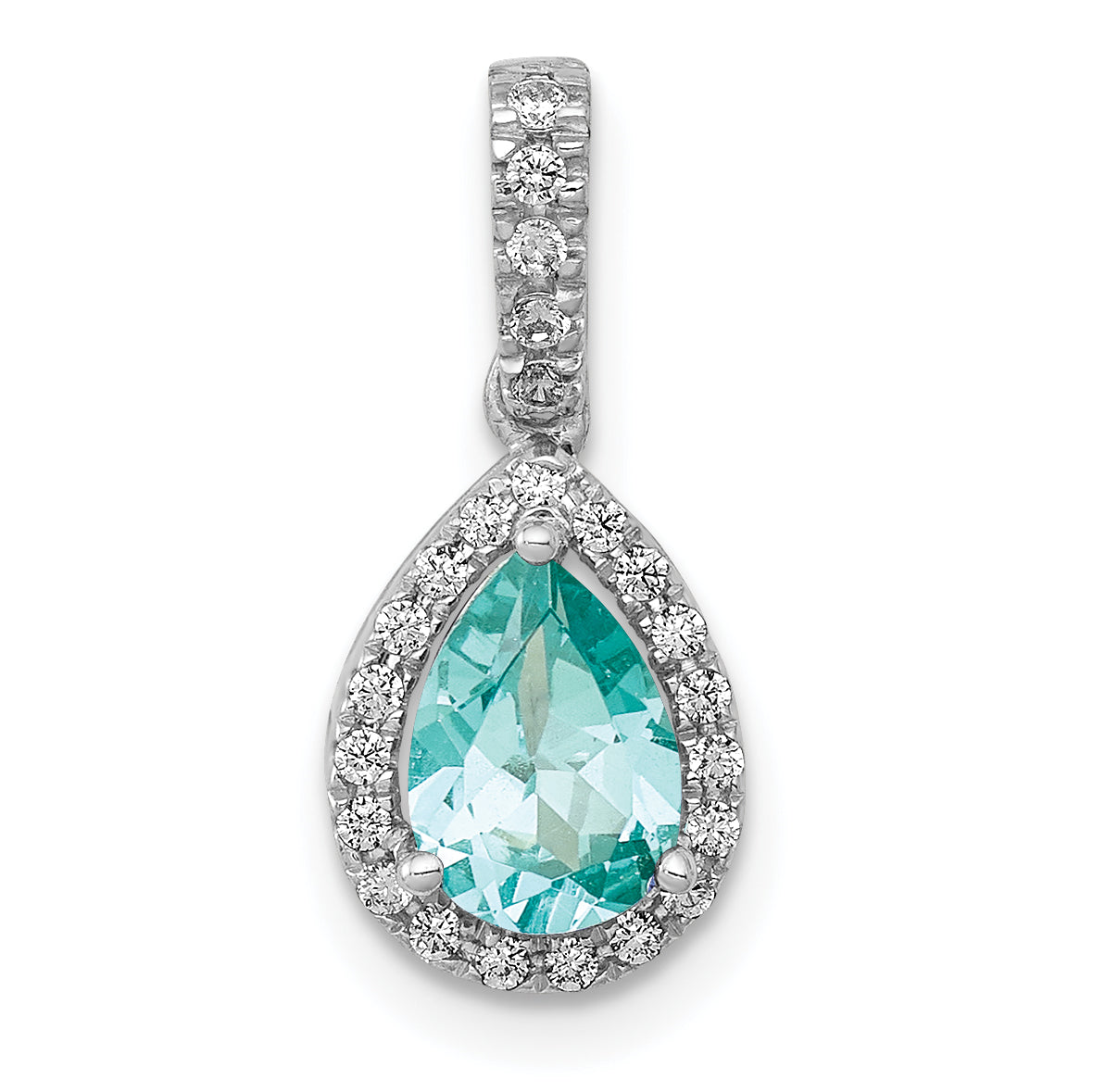 14k White Gold Lab Grown Diamond and Cr Paraiba Pear Pendant