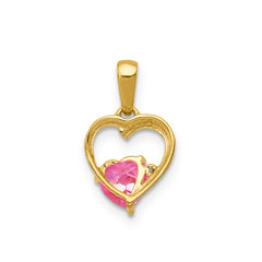 14k Created Pink Sapphire and Diamond Heart Pendant