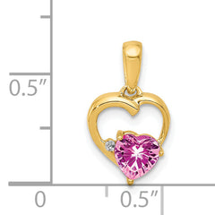 14k Created Pink Sapphire and Diamond Heart Pendant