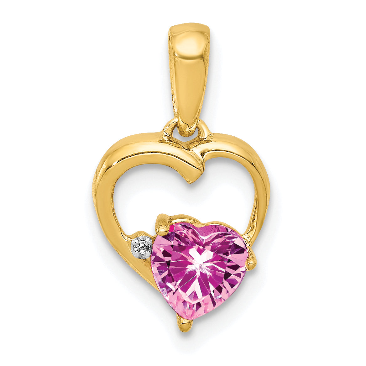 14k Created Pink Sapphire and Diamond Heart Pendant