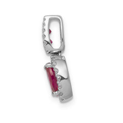 14K White Gold Lab Grown Diamond and Created Ruby Oval Halo Pendant