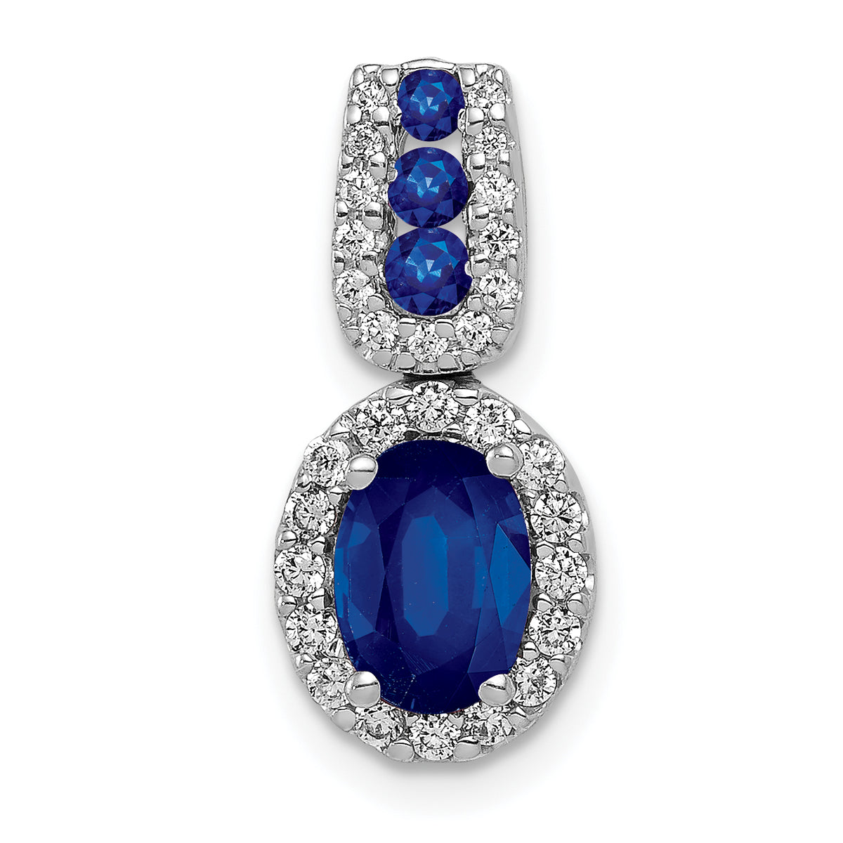 14K White Gold Lab Grown Diamond and Created Blue Sapphire Halo Pendant