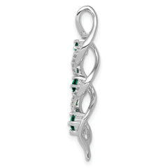 10K White Gold Lab Grown Diamond and Created Emerald Twist Chain Slide