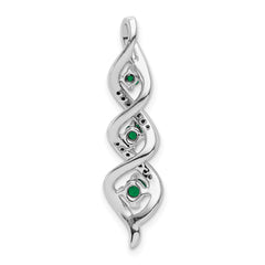 10K White Gold Lab Grown Diamond and Created Emerald Twist Chain Slide