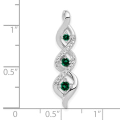 10K White Gold Lab Grown Diamond and Created Emerald Twist Chain Slide