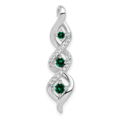 10K White Gold Lab Grown Diamond and Created Emerald Twist Chain Slide