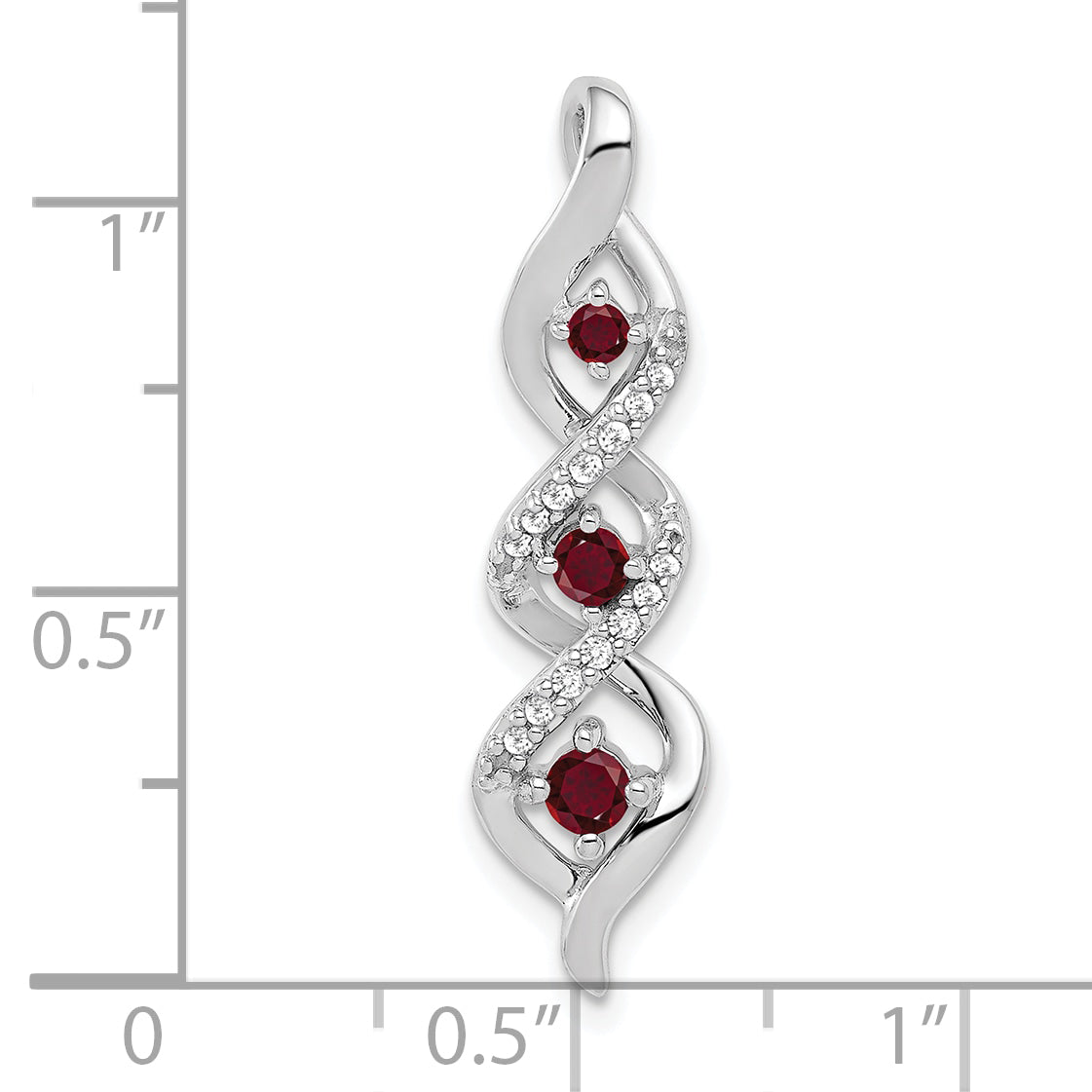 10k White Gold Lab Grown Diamond and Created Ruby Twisted Chain Slide