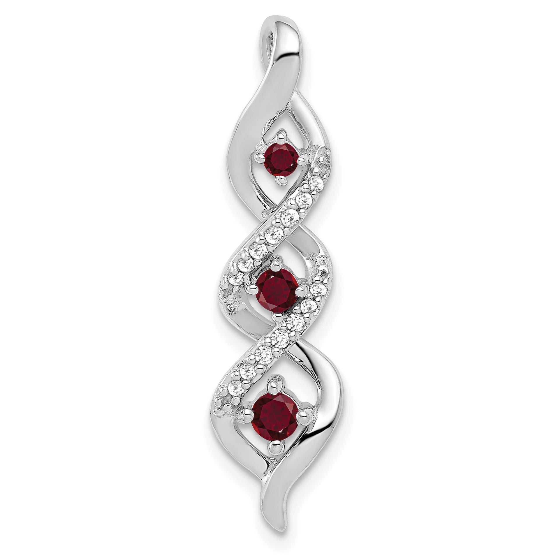 10k White Gold Lab Grown Diamond and Created Ruby Twisted Chain Slide