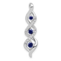 10k White Gold Lab Grown Diamond and Cr Blue Sapphire Twist Chain Slide