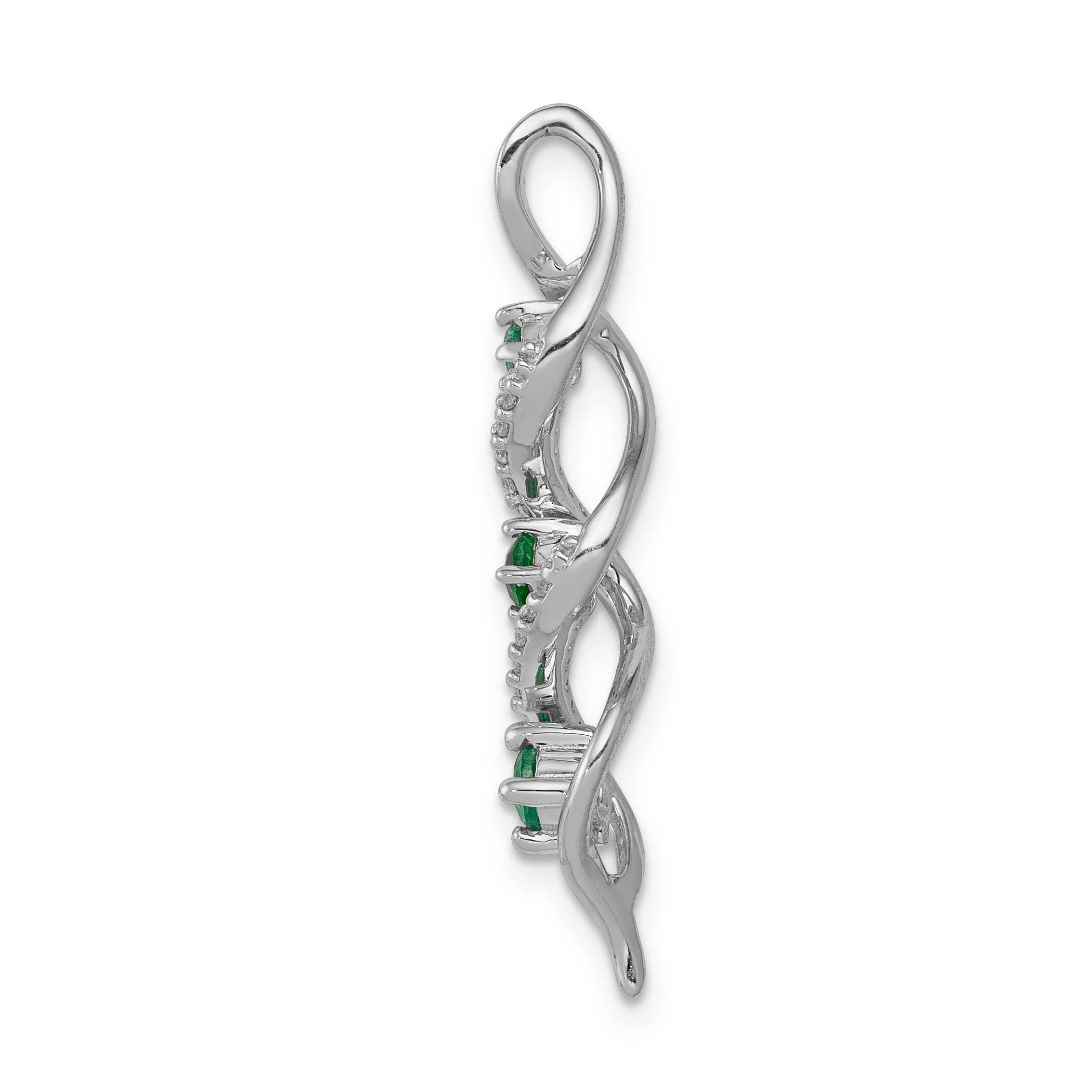 14K White Gold Lab Grown Diamond and Created Emerald Twist Chain Slide