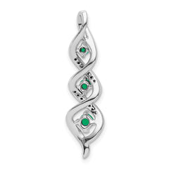 14K White Gold Lab Grown Diamond and Created Emerald Twist Chain Slide