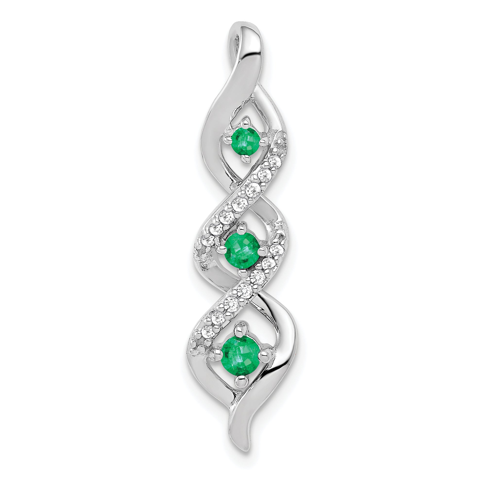 14K White Gold Lab Grown Diamond and Created Emerald Twist Chain Slide