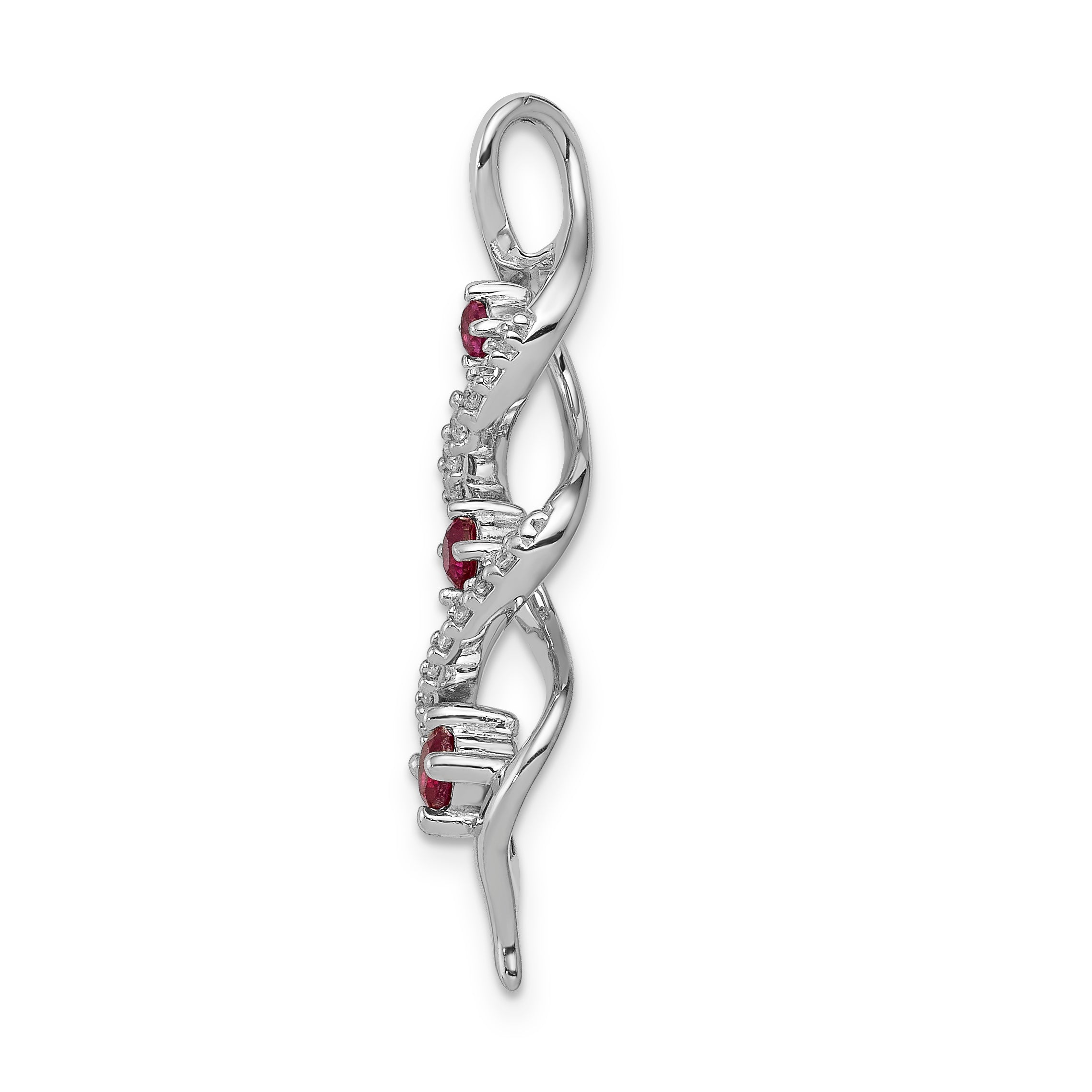 14K White Gold Lab Grown Diamond and Created Ruby Twisted Chain Slide