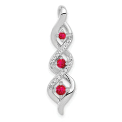 14K White Gold Lab Grown Diamond and Created Ruby Twisted Chain Slide