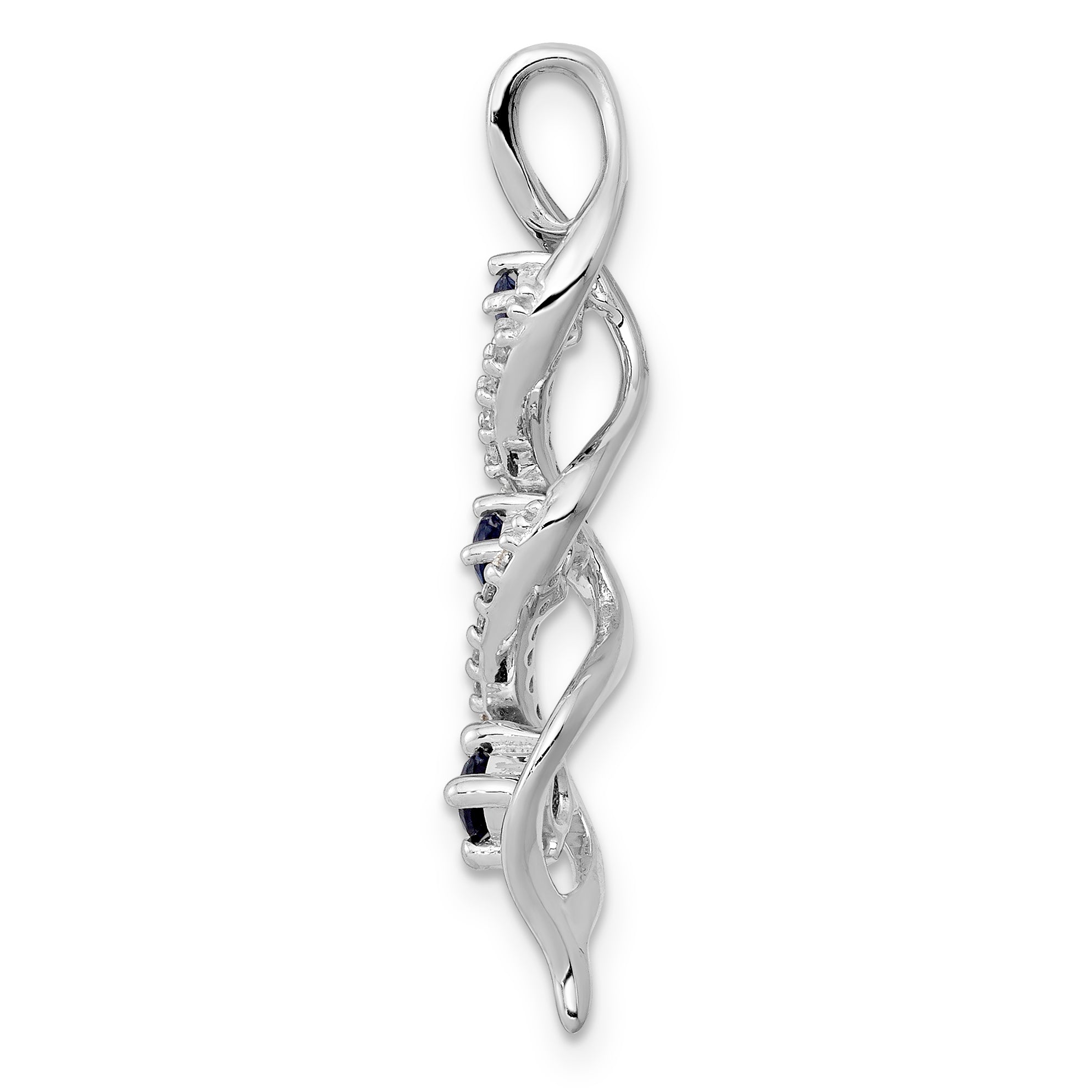 14K White Gold Lab Grown Diamond and Cr Blue Sapphire Twist Chain Slide