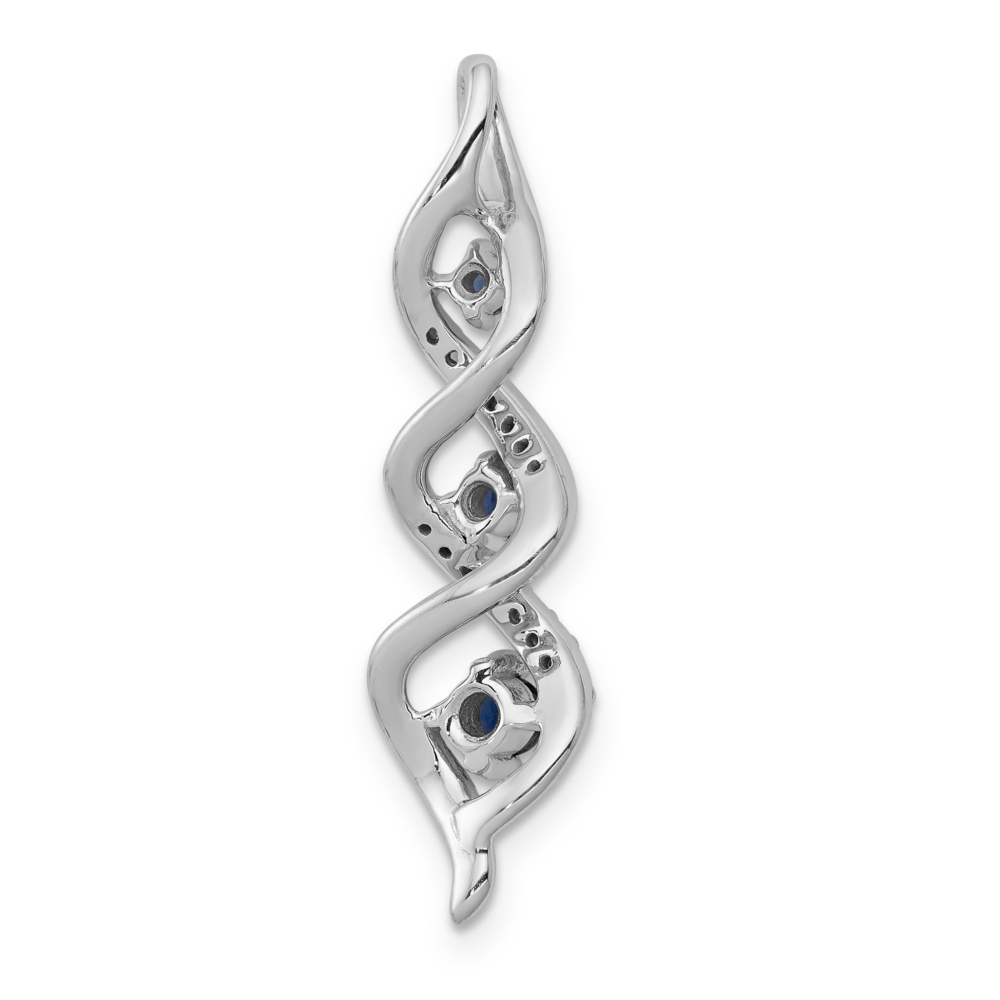 14K White Gold Lab Grown Diamond and Cr Blue Sapphire Twist Chain Slide