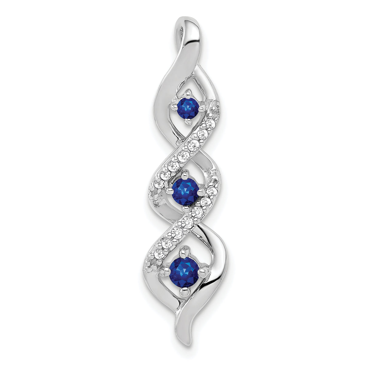 14K White Gold Lab Grown Diamond and Cr Blue Sapphire Twist Chain Slide