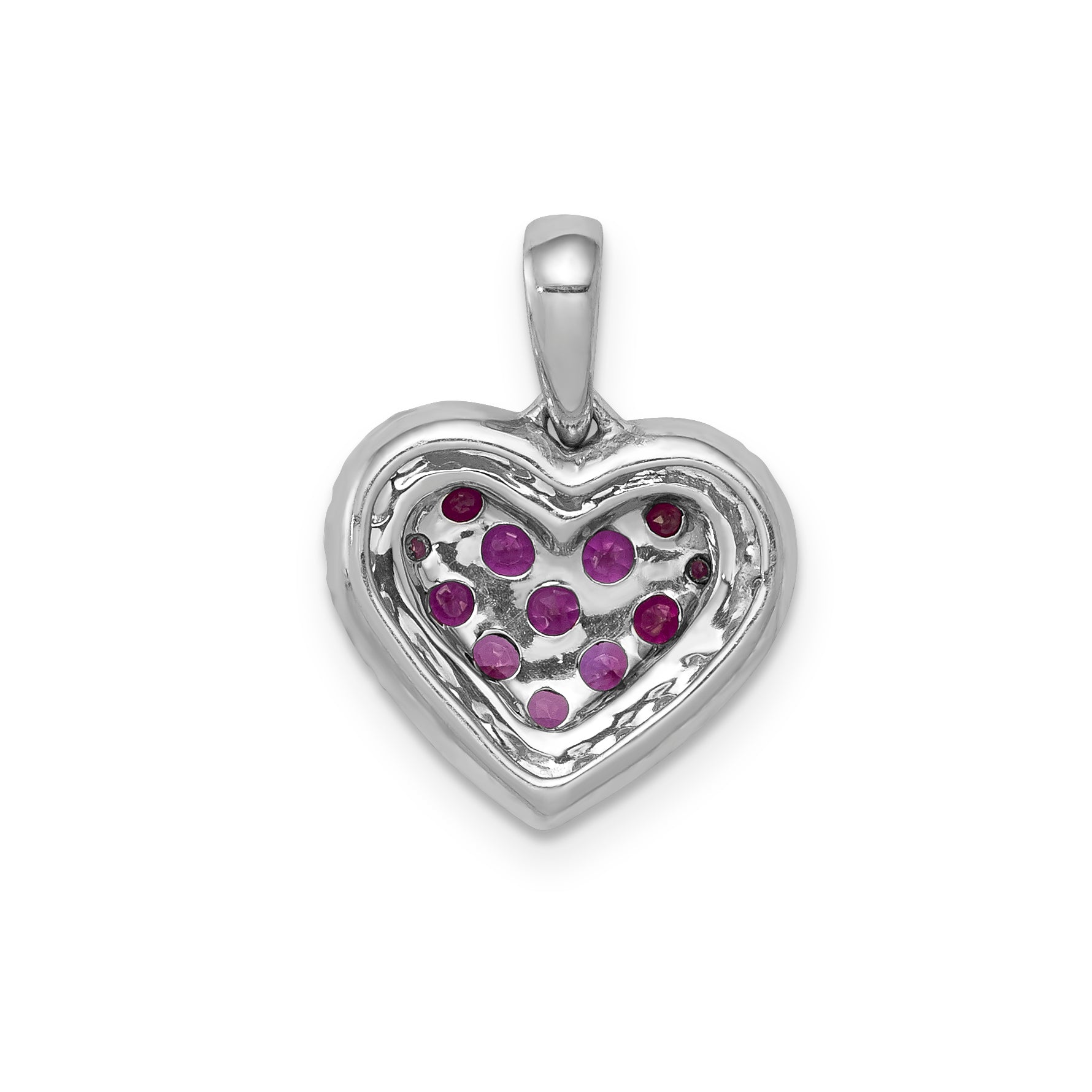 14k White Gold w/Black Rhodium Diamond/.31 Ruby Heart Pendant