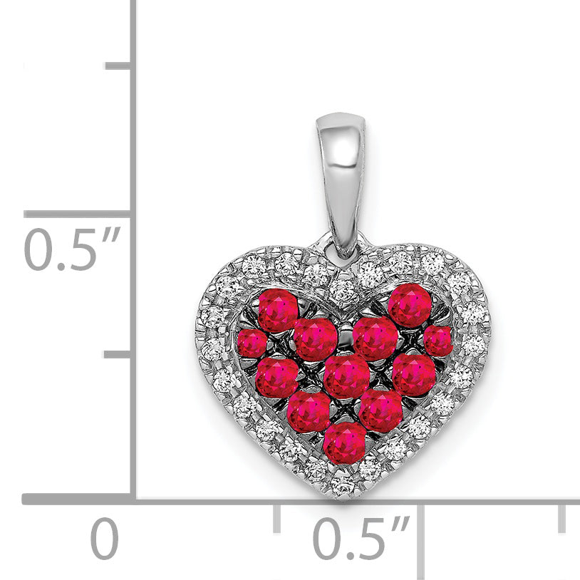 14k White Gold w/Black Rhodium Diamond/.31 Ruby Heart Pendant