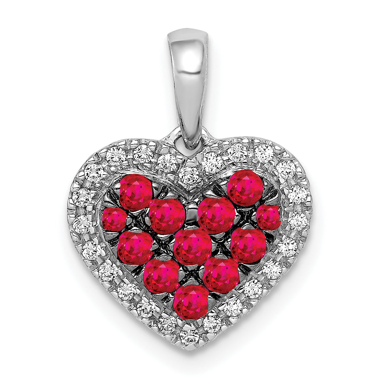 14k White Gold w/Black Rhodium Diamond/.31 Ruby Heart Pendant