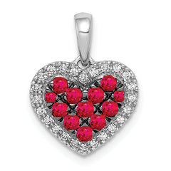 14k White Gold w/Black Rhodium Diamond/.31 Ruby Heart Pendant