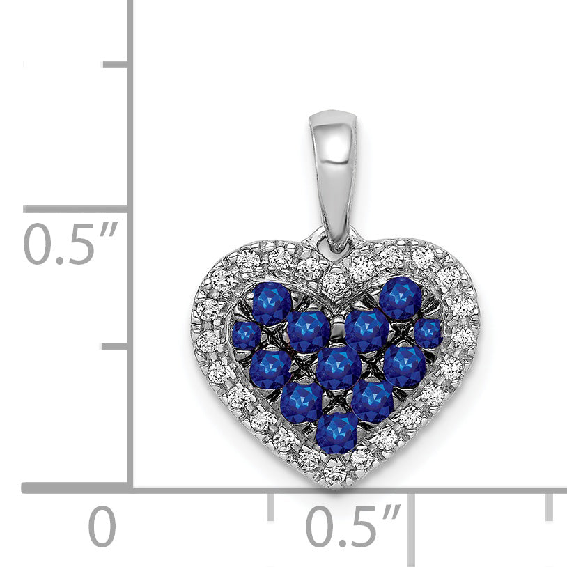 14k White Gold Diamond and .31 Sapphire Heart Pendant