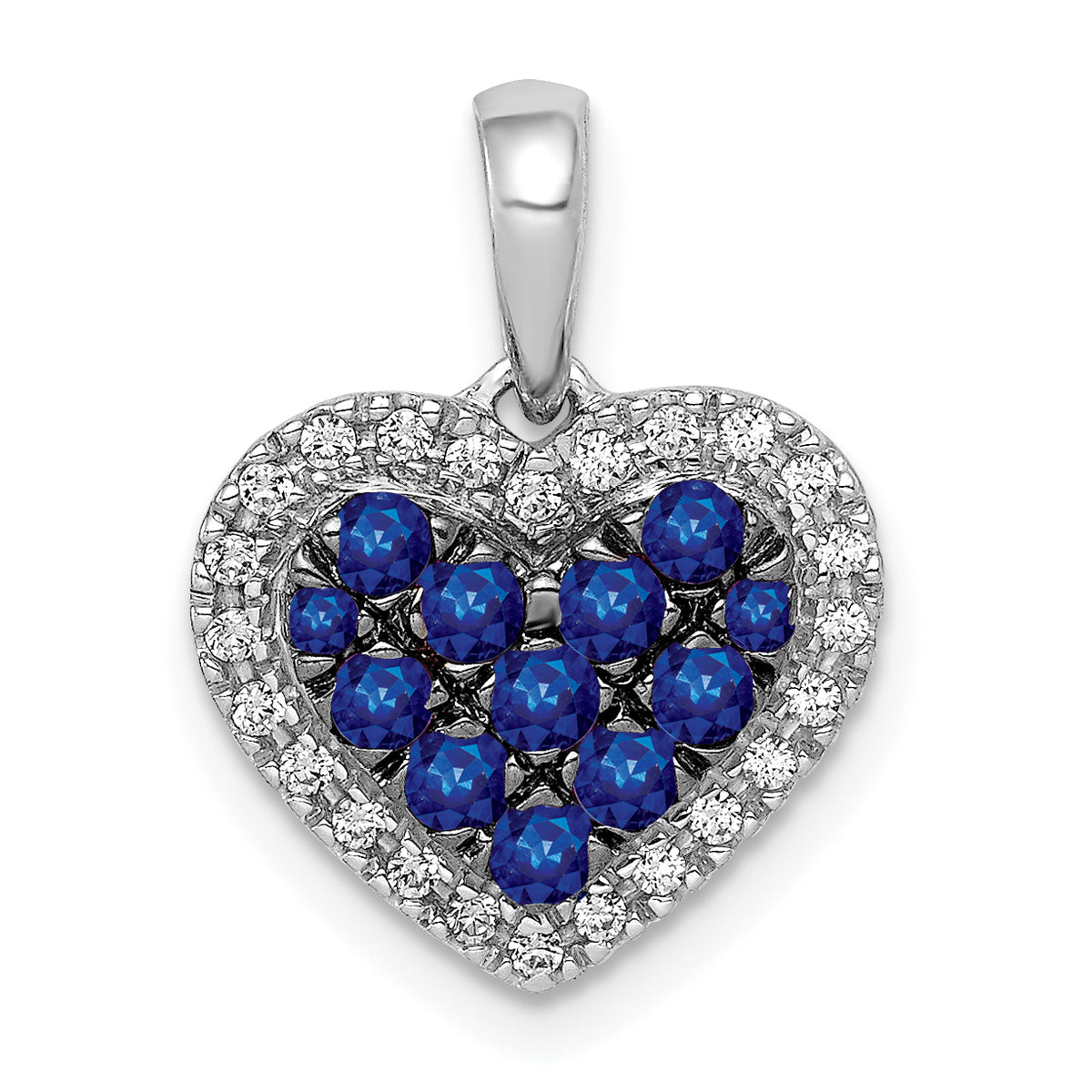 14k White Gold Diamond and .31 Sapphire Heart Pendant