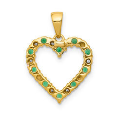 14k Diamond and Emerald Heart Pendant