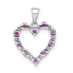 14k White Gold Diamond and .35 Ruby Heart Pendant