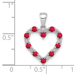 14k White Gold Diamond and .35 Ruby Heart Pendant