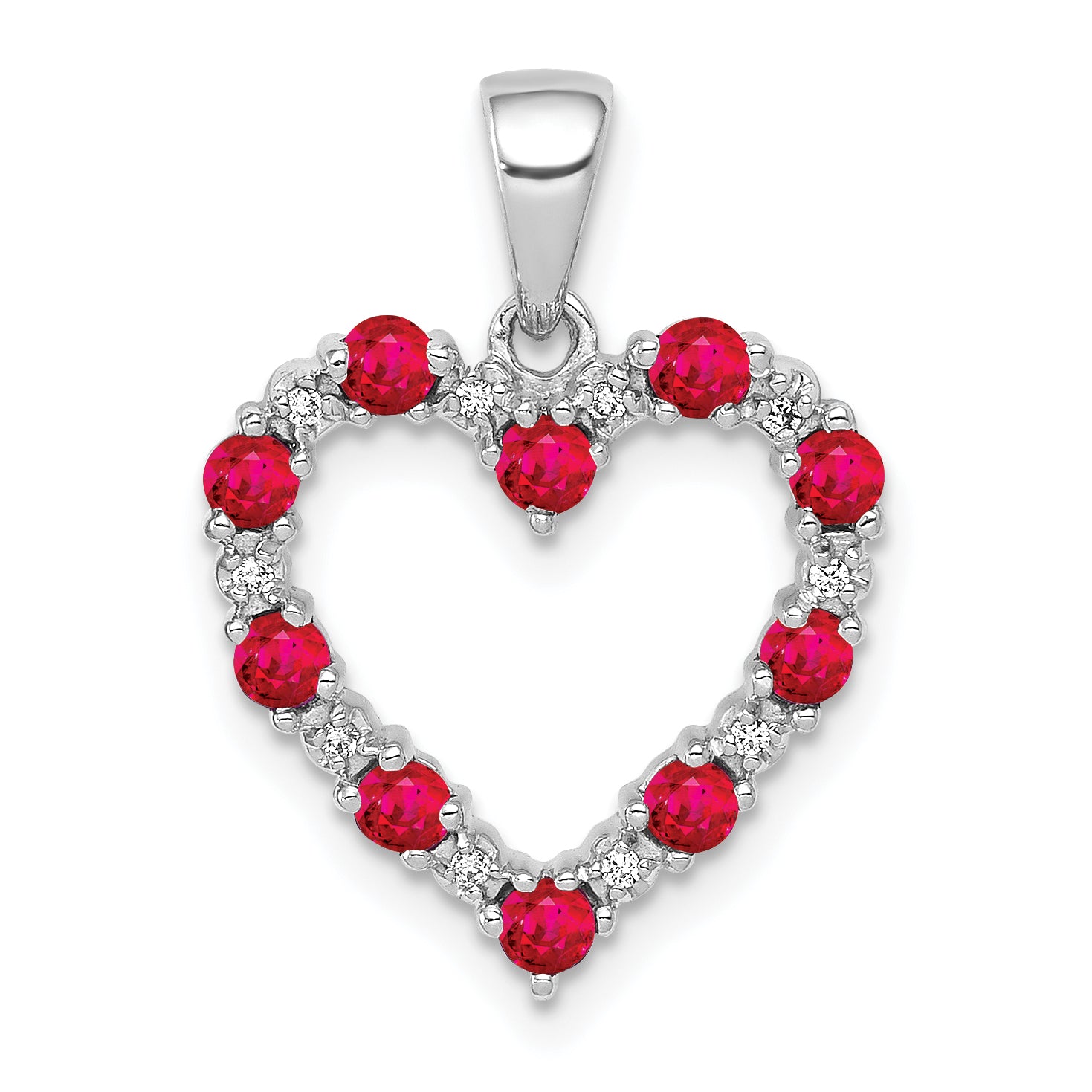 14k White Gold Diamond and .35 Ruby Heart Pendant