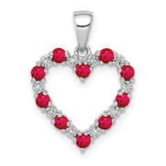 14k White Gold Diamond and .35 Ruby Heart Pendant