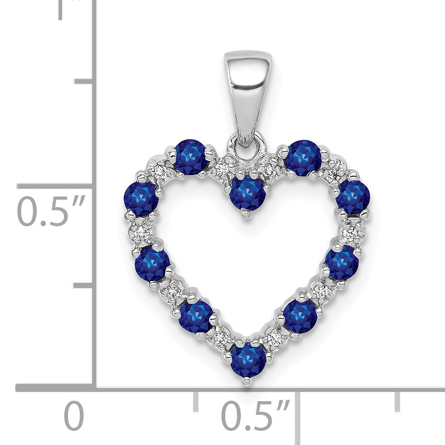 10k White Gold Diamond and Sapphire Heart Pendant