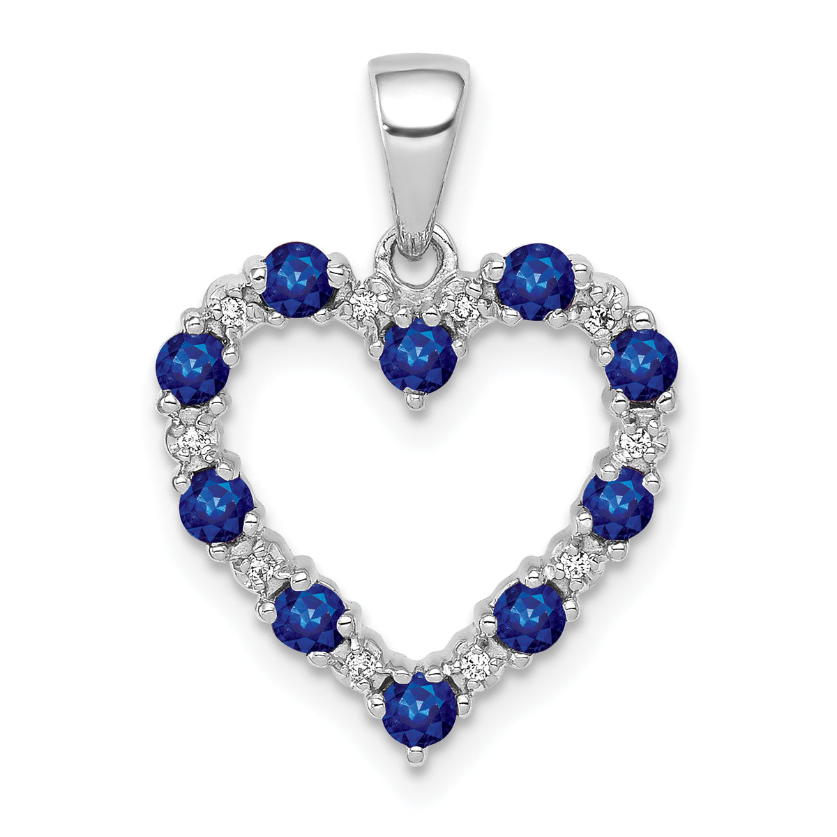 10k White Gold Diamond and Sapphire Heart Pendant