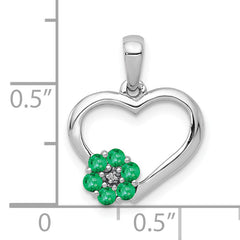 10k White Gold Diamond and Emerald Heart and Flower Pendant