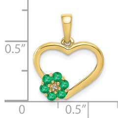 10k Diamond and Emerald Heart and Flower Pendant