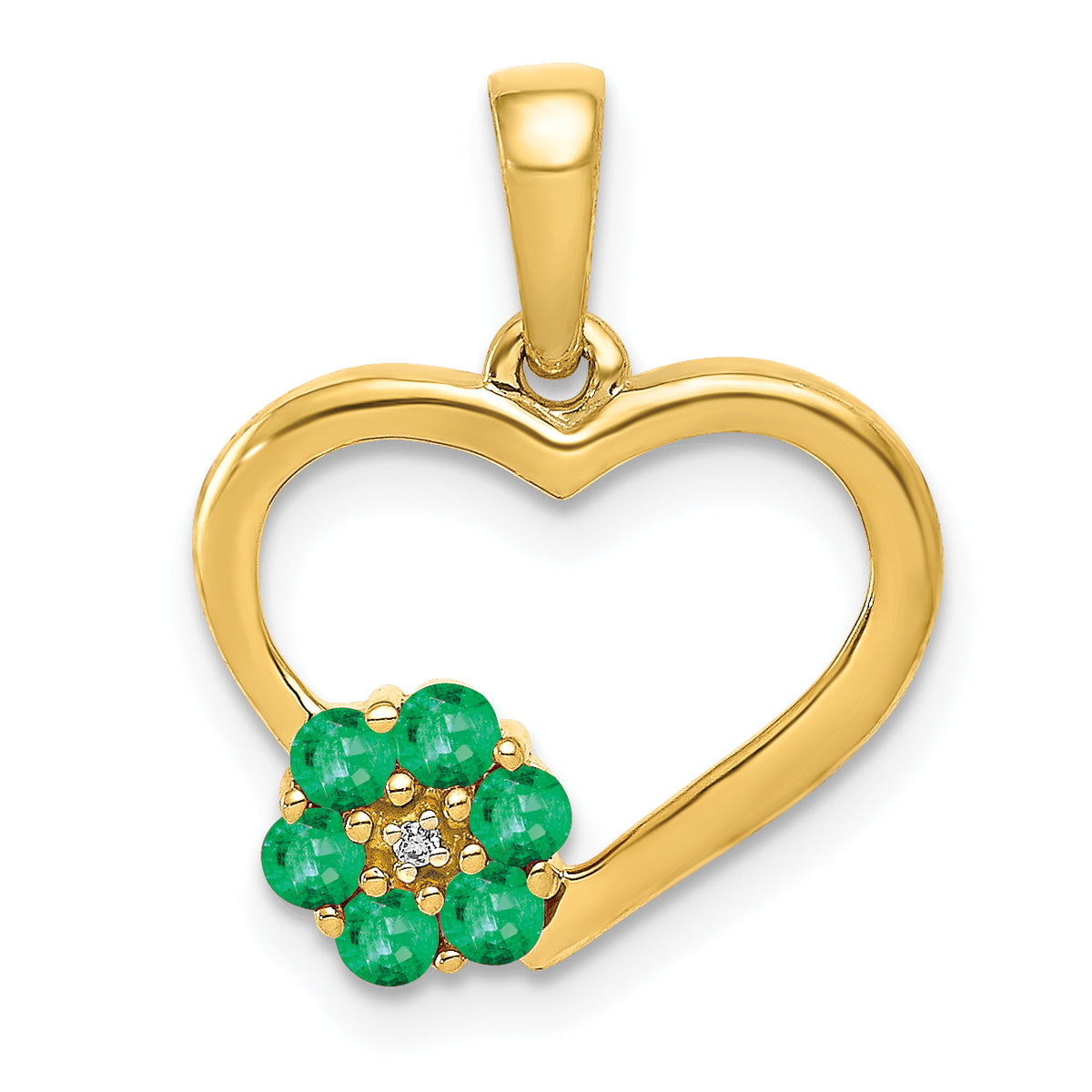 10k Diamond and Emerald Heart and Flower Pendant