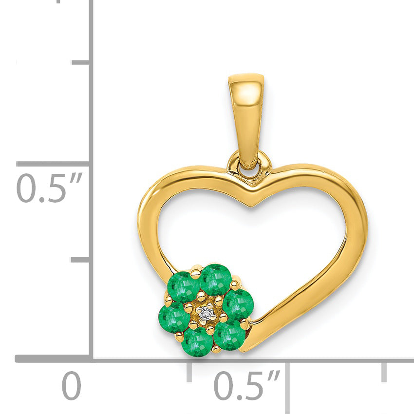 14k Diamond and Emerald Heart and Flower Pendant