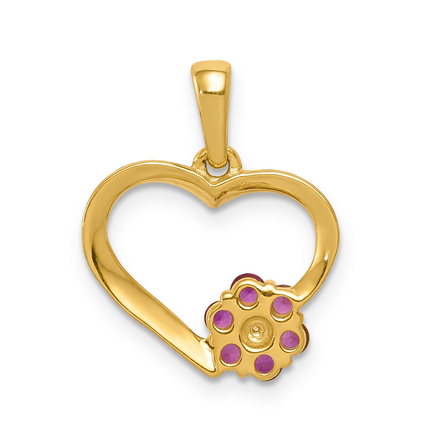 10k Diamond and Ruby Heart w/ Flower Pendant