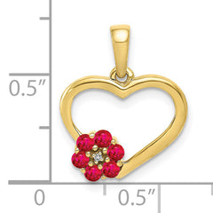 10k Diamond and Ruby Heart w/ Flower Pendant