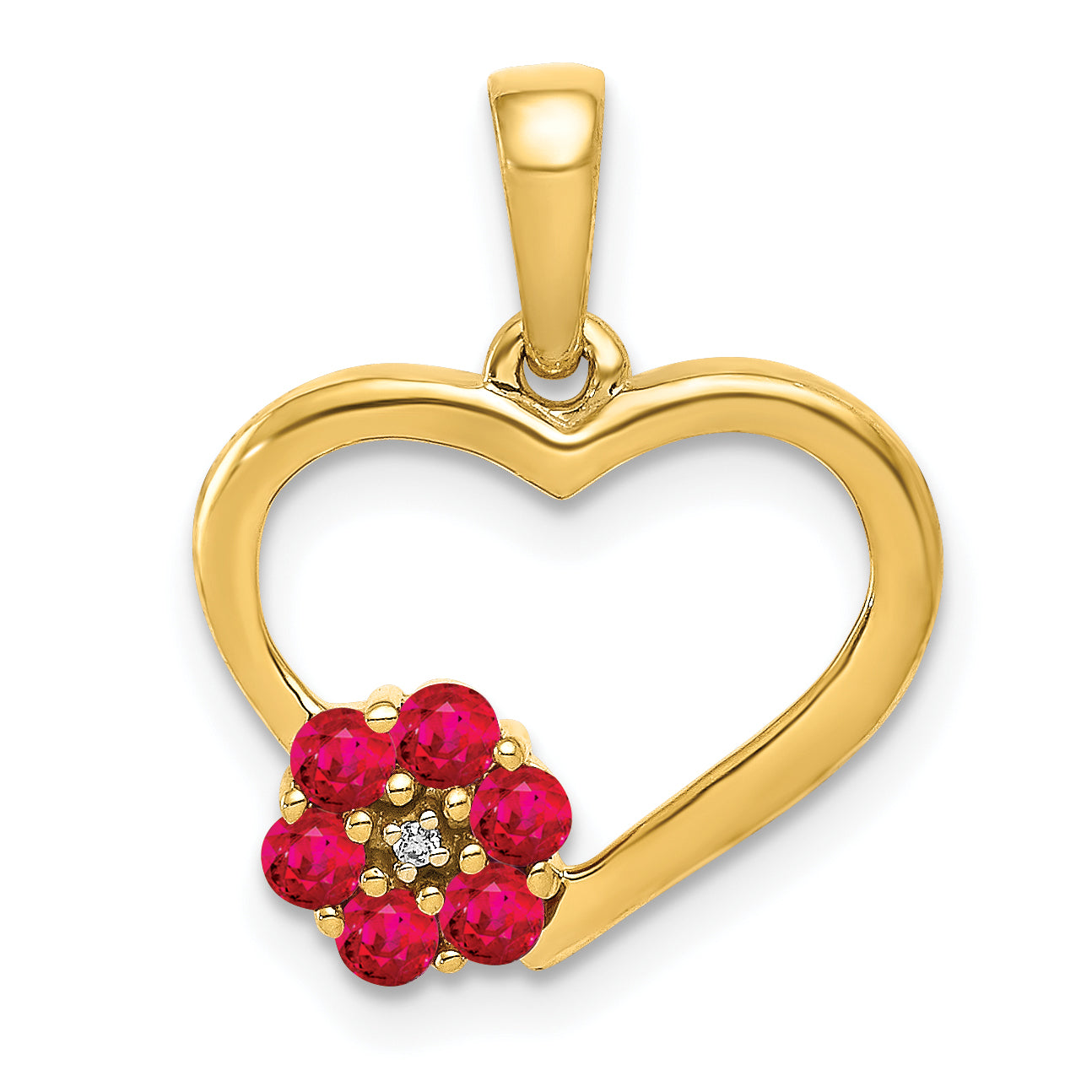 10k Diamond and Ruby Heart w/ Flower Pendant